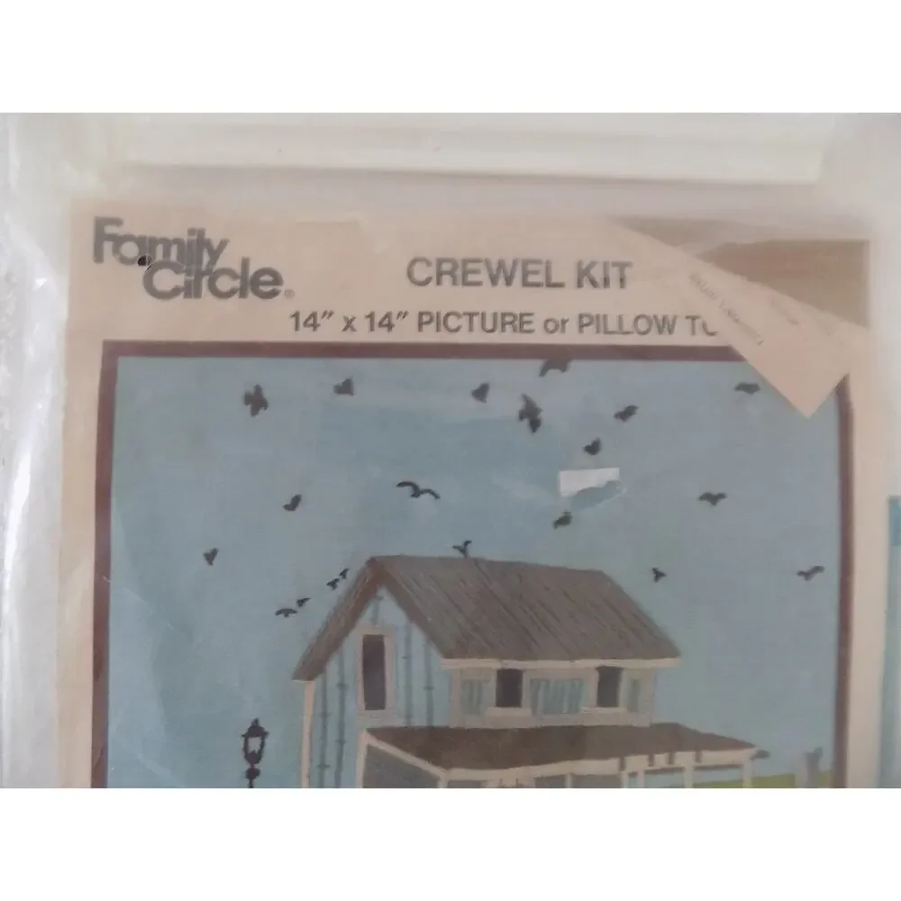 Vintage Family Circle Crewel Kit 14 x 14 picture or pillow top 1973 Fisherman's
